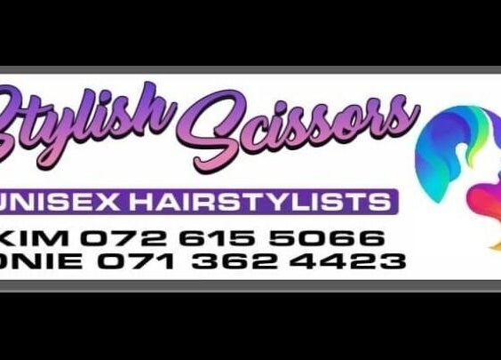 Stylish Scissors sign in Roodepoort, Gauteng, ZA showcasing vibrant unisex hairstyling logo.
