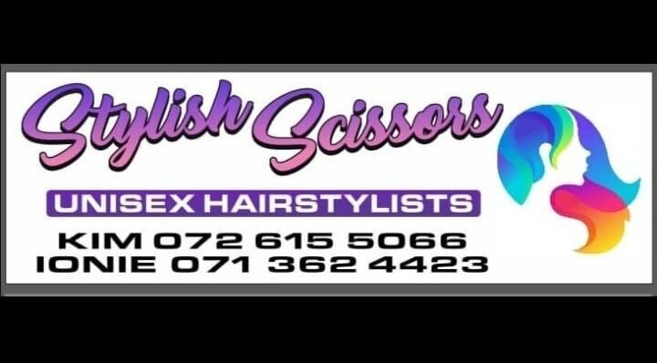 Stylish Scissors sign in Roodepoort, Gauteng, ZA showcasing vibrant unisex hairstyling logo.