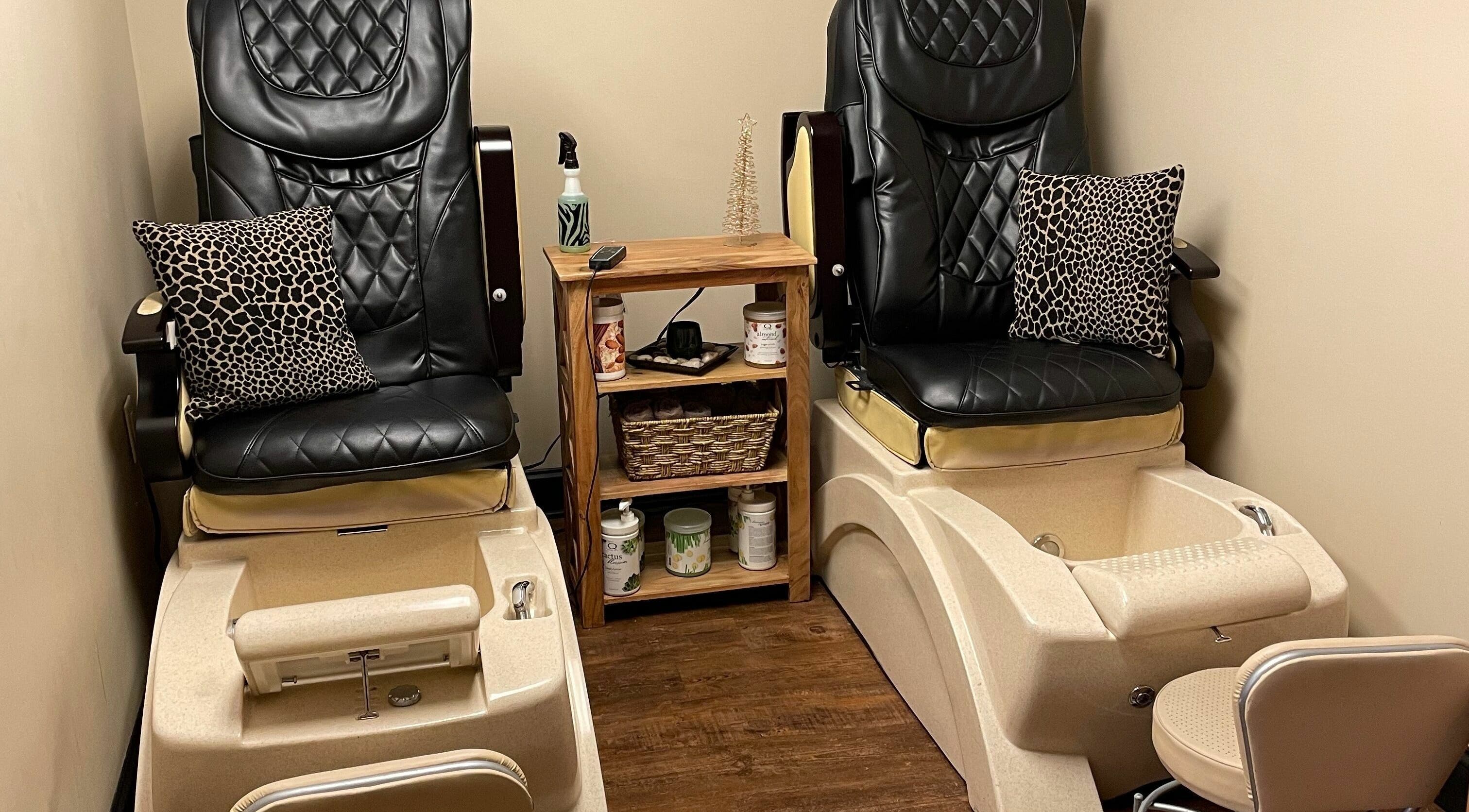 Luxurious pedicure chairs at Shear Expression, Newton, New Jersey, US. Perfect for relaxation and pampering.