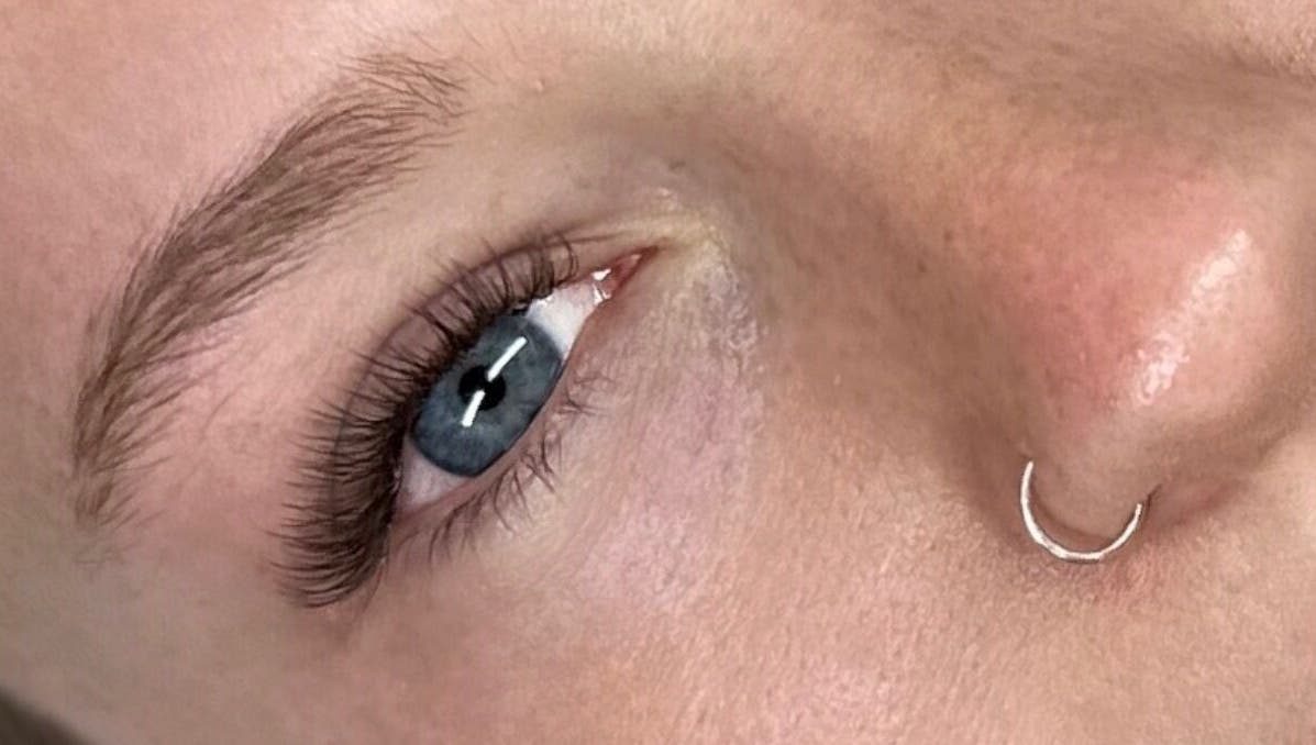 Close-up of eye with elegant lashes at Bea Paulette Artistry, Stevenage, England, GB.