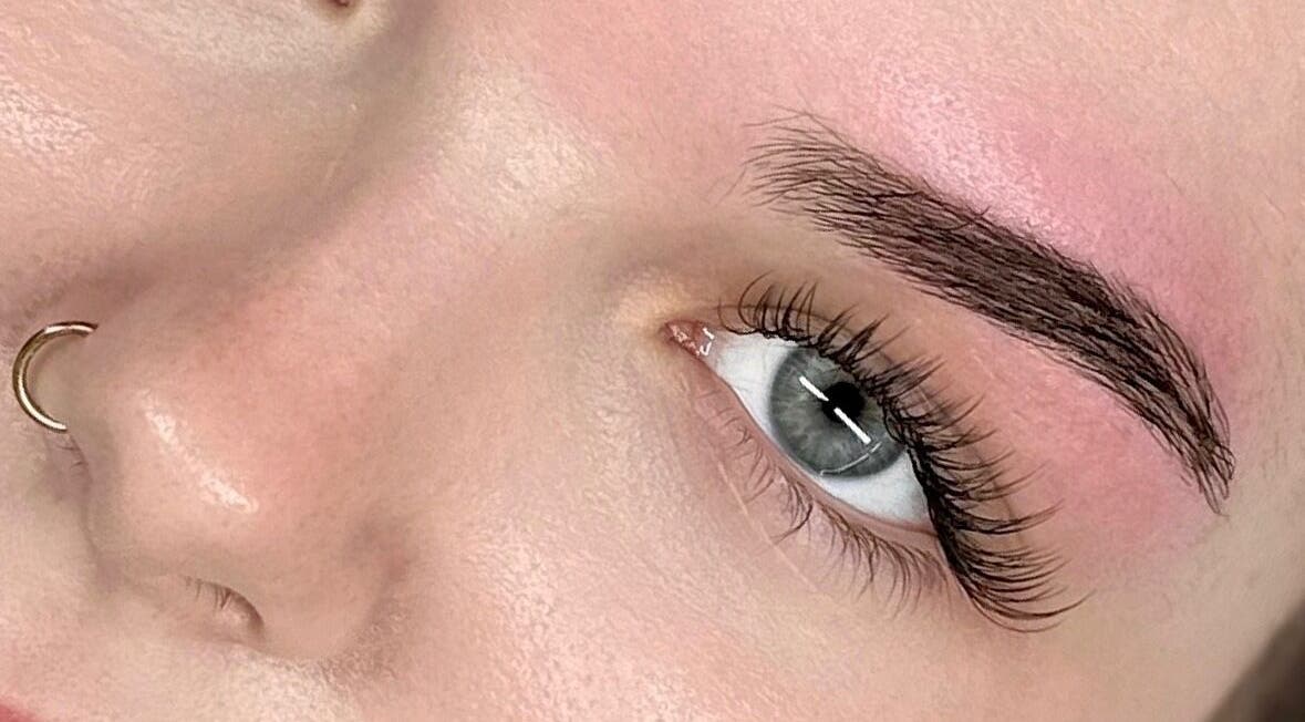 Close-up of expertly styled eyelashes at Bea Paulette Artistry, Stevenage, England, GB.