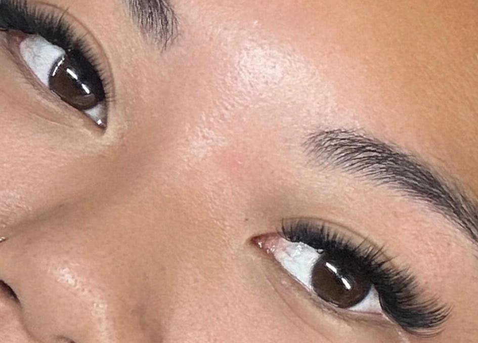 Close-up of elegant eyelash extensions at Bea Paulette Artistry, Stevenage, England, GB.