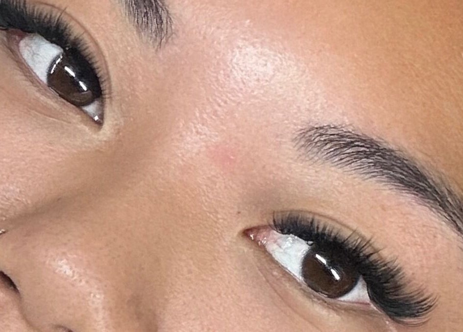 Close-up of elegant eyelash extensions at Bea Paulette Artistry, Stevenage, England, GB.