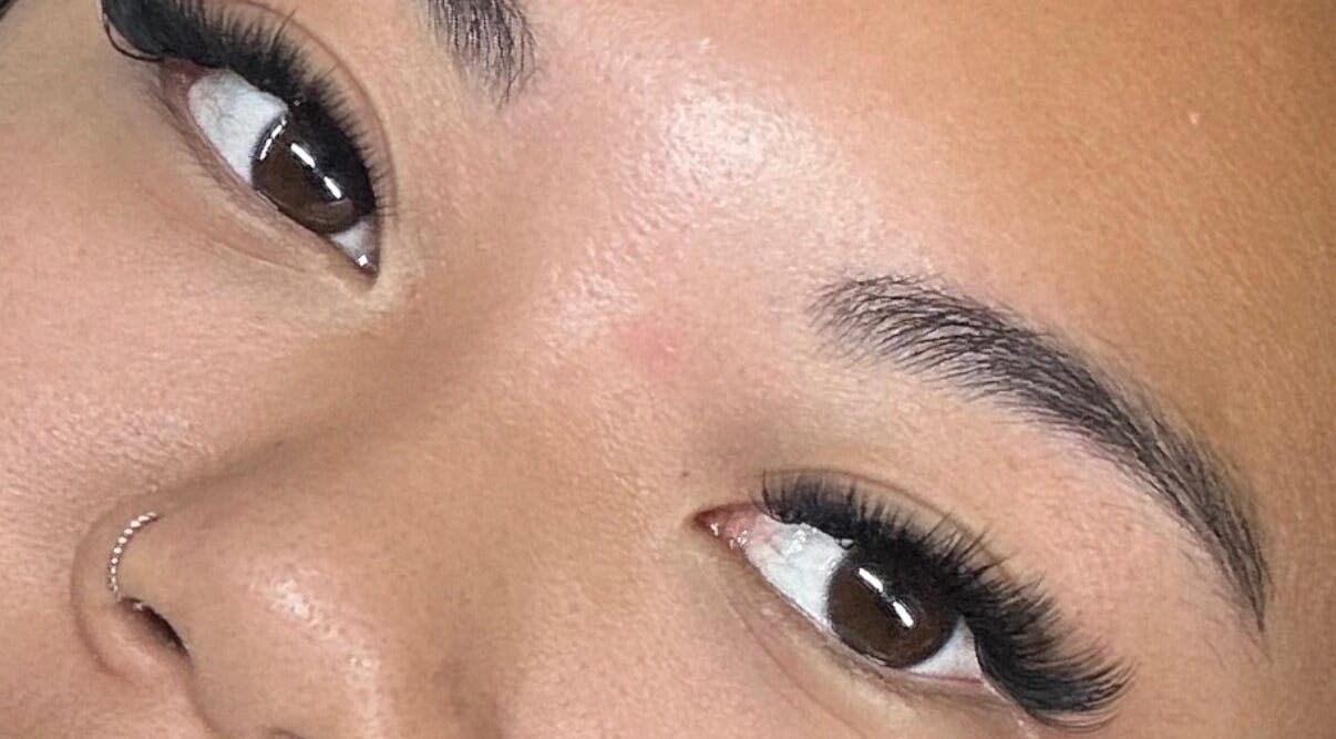 Close-up of elegant eyelash extensions at Bea Paulette Artistry, Stevenage, England, GB.