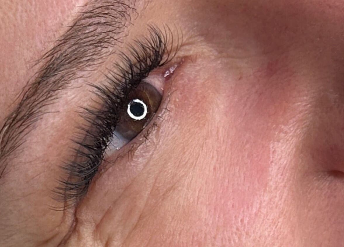 Close-up of expertly shaped eyebrow at Bea Paulette Artistry, Stevenage, England, GB.