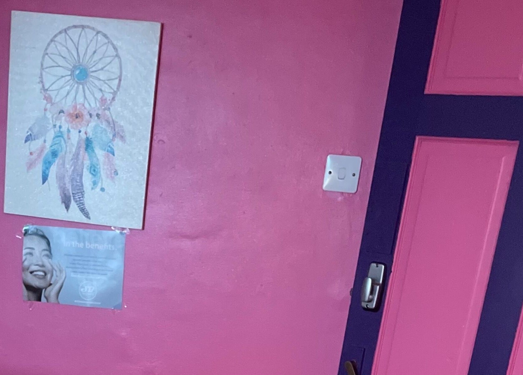 Vibrant pink room with dreamcatcher decor at A Little Unorthodox, Allesley Coventry, England, GB.