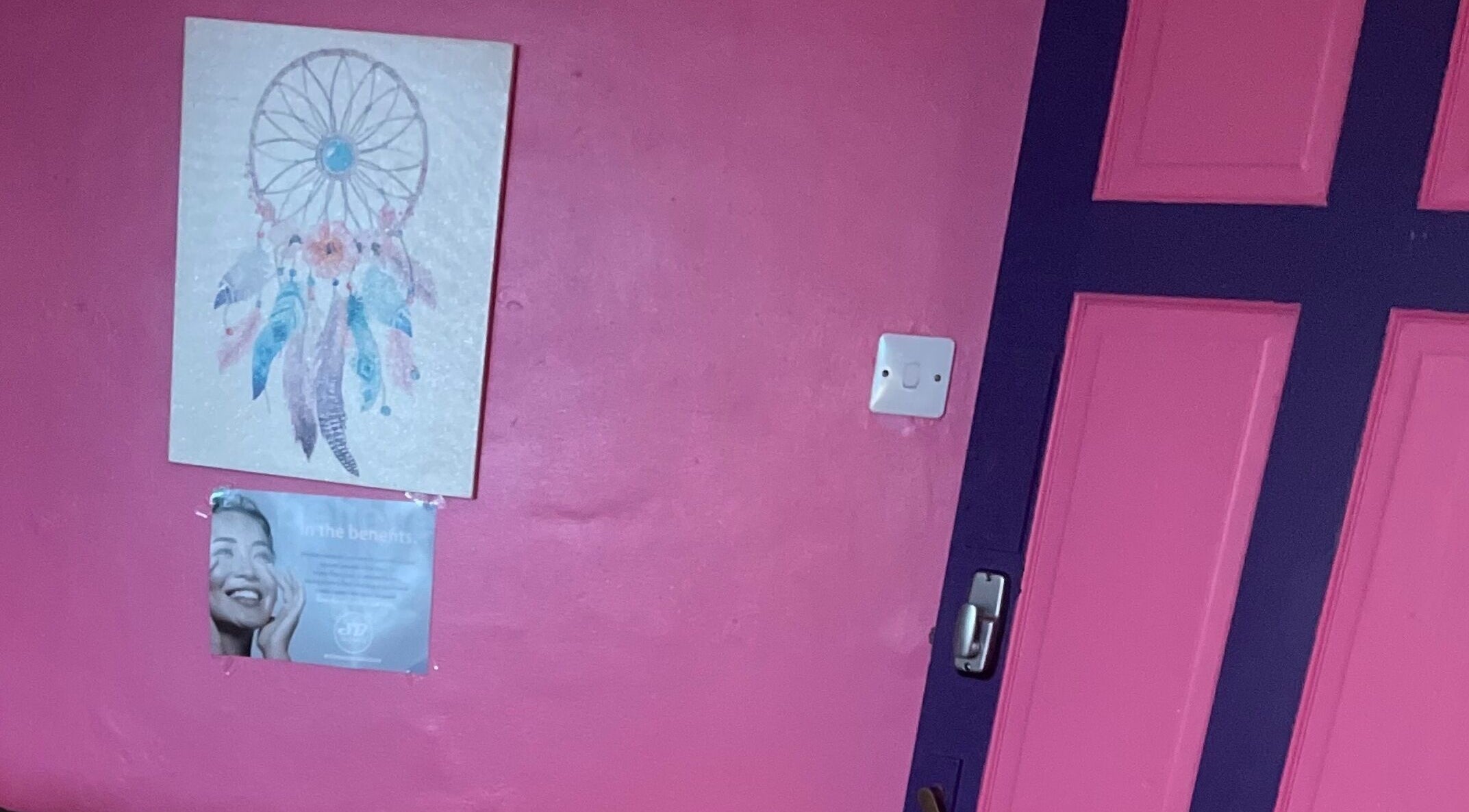 Vibrant pink room with dreamcatcher decor at A Little Unorthodox, Allesley Coventry, England, GB.