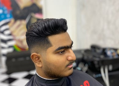 Close-up of a stylish fade haircut at Blondes The Barbershop, Petaling Jaya, Selangor, MY.