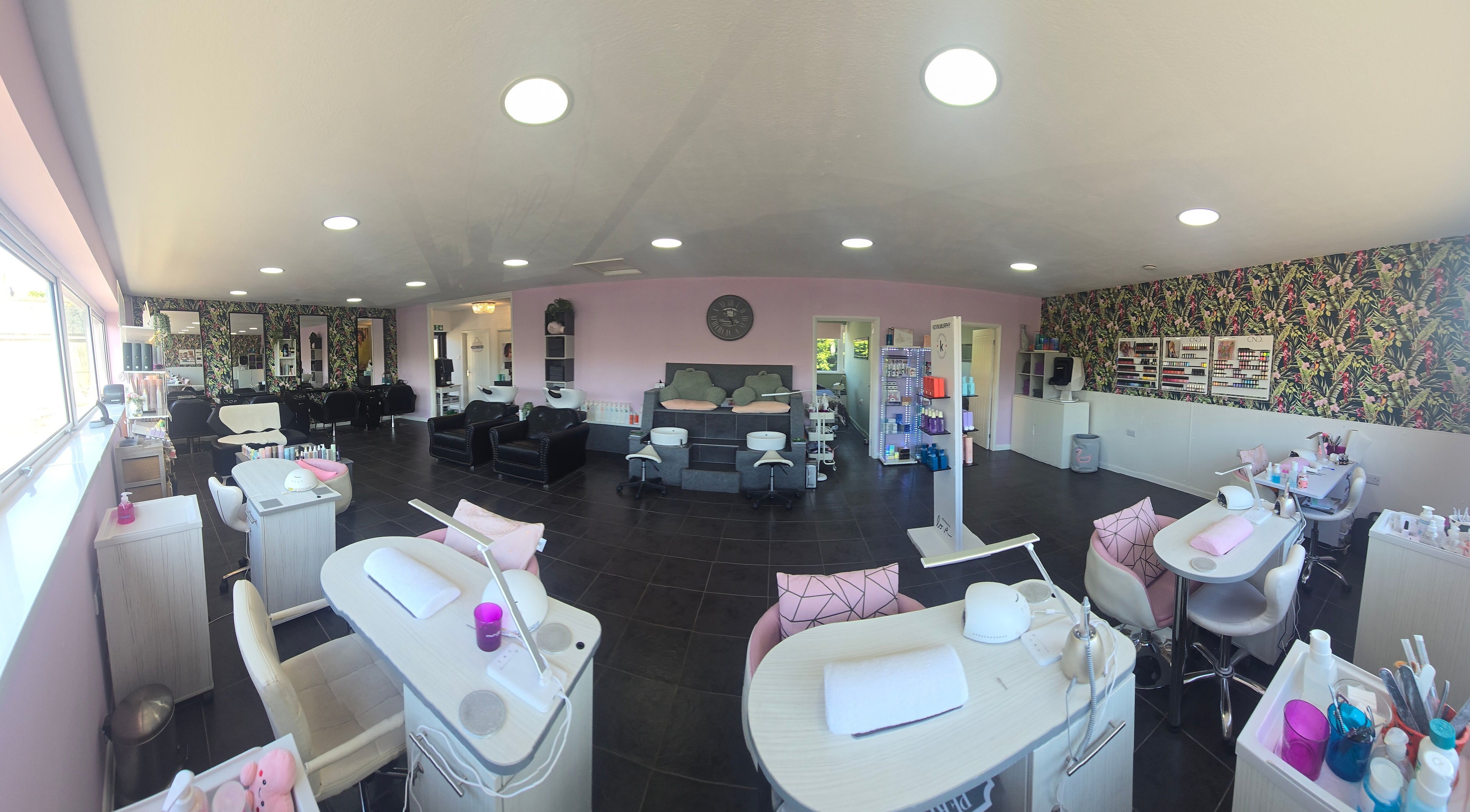 Bright and chic interior of Perfectly Polished Plymstock, a beauty haven in Plymouth, England, GB.