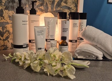 Luxurious skincare products displayed at Evesham Aesthetics Clinic Limited, Evesham, England, GB.