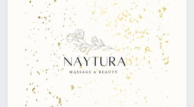 Naytura Massage and Beauty logo in Saint Helier, St Helier, JE with floral design and gold accents.