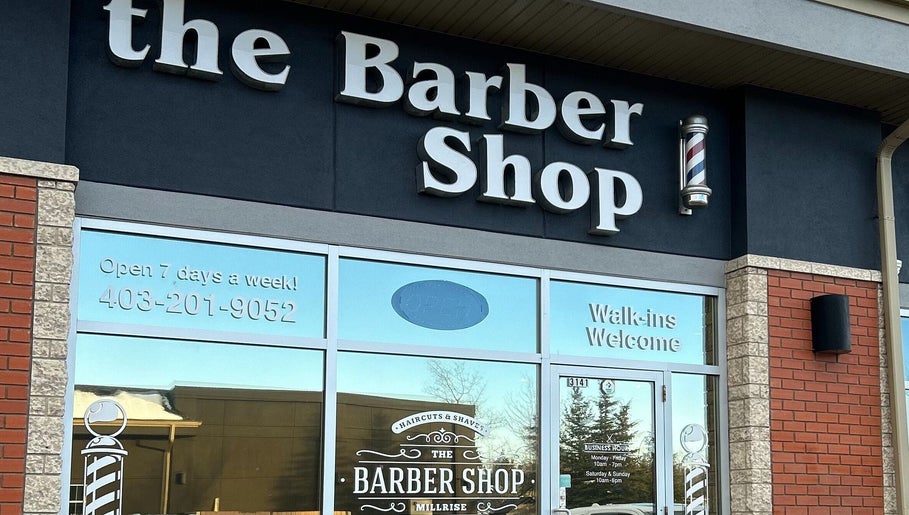 Front of Brotherhood Barber Shop Millrise in Calgary, Alberta, CA. Open 7 days with walk-ins welcome.