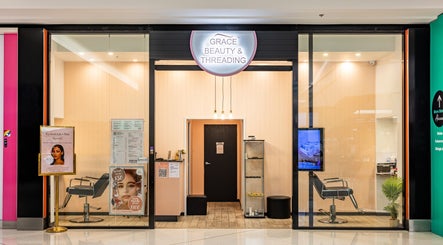 Entrance of Grace Beauty and Threading at Strathpine Centre, Strathpine, Queensland, AU. Elegant salon interior.