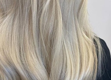 Beautiful blonde hair styled at Eden Hair at David Lloyd Long Ashton, Bristol, England, GB.