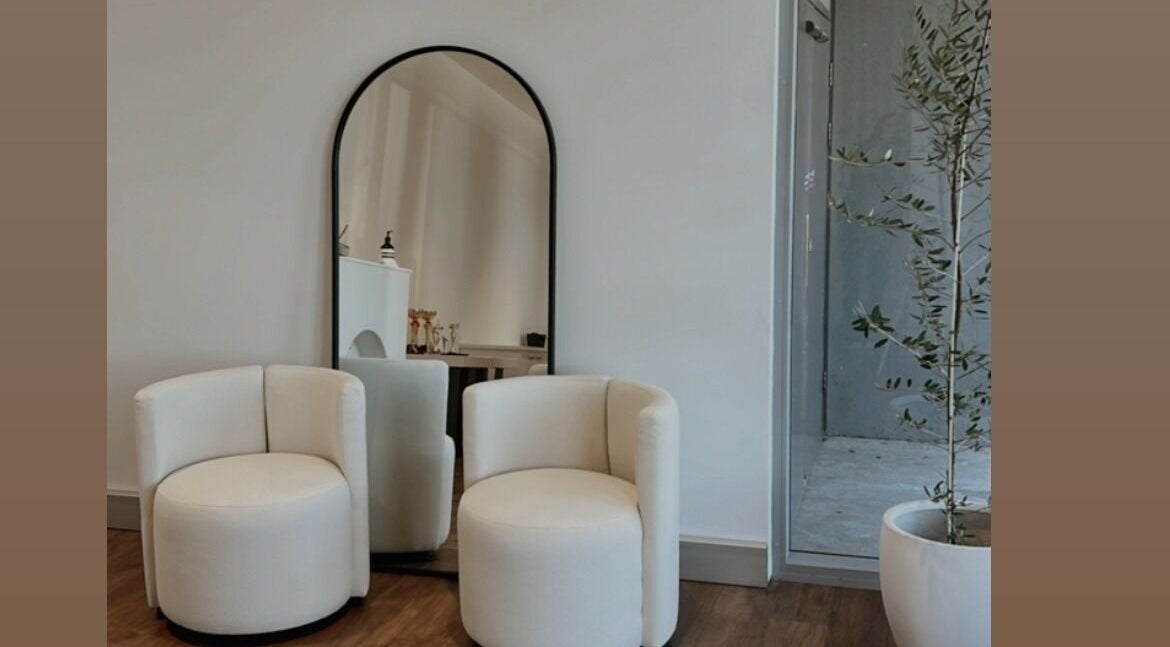 Luxurious seating and mirror at Theory Lash & Brow, Buddina, QLD, Queensland, AU.