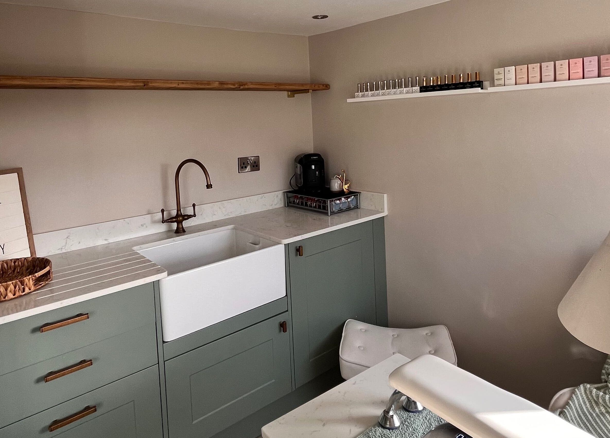 Elegant interior of Sophie's home salon, showcasing a cozy and stylish setup in Bognor Regis, England, GB.