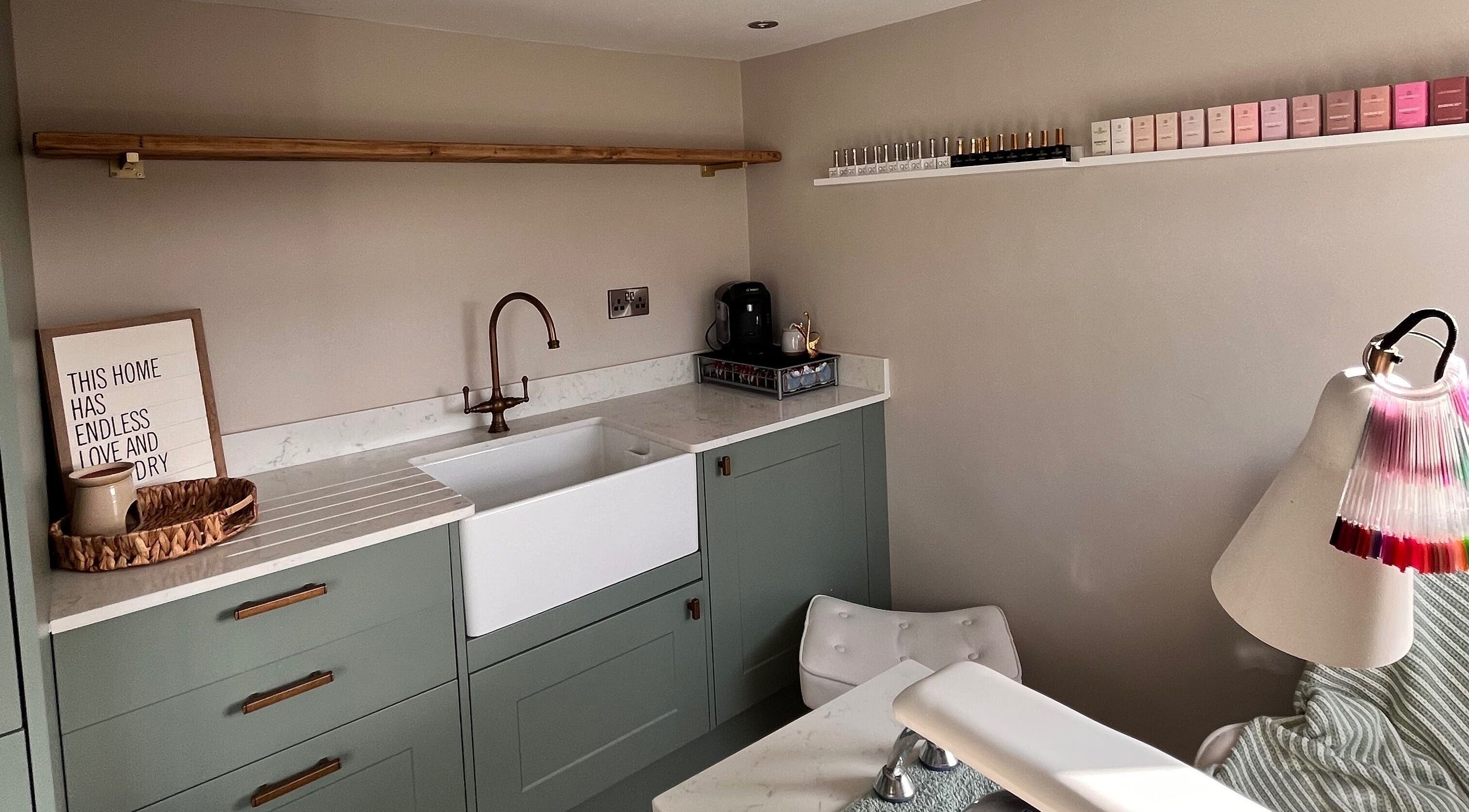 Elegant interior of Sophie's home salon, showcasing a cozy and stylish setup in Bognor Regis, England, GB.