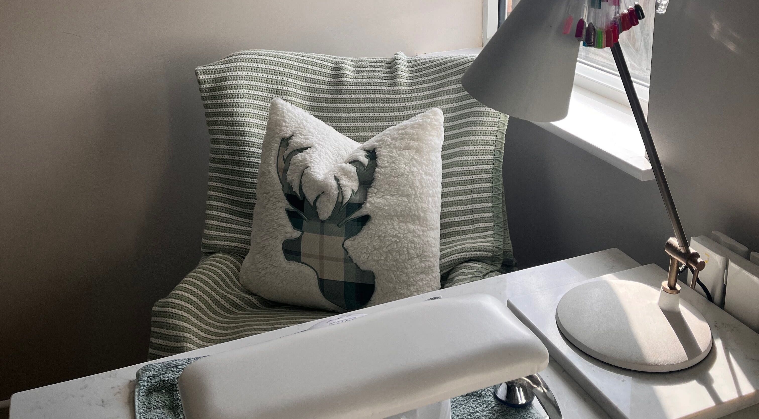 Nail care setup at Sophie’s home salon, Bognor Regis, England, GB with cozy decor.