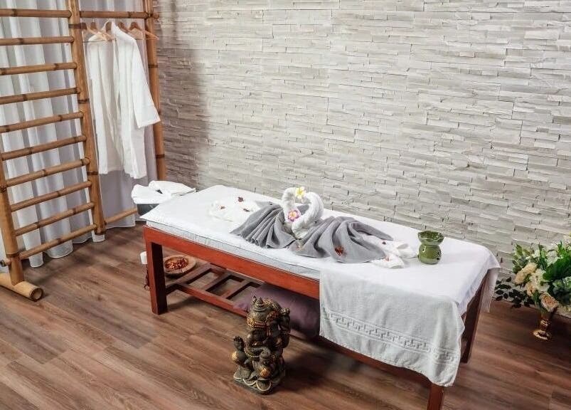 Serene spa room at Bali Temple Spa, București, București, RO, featuring a massage table and calming decor.