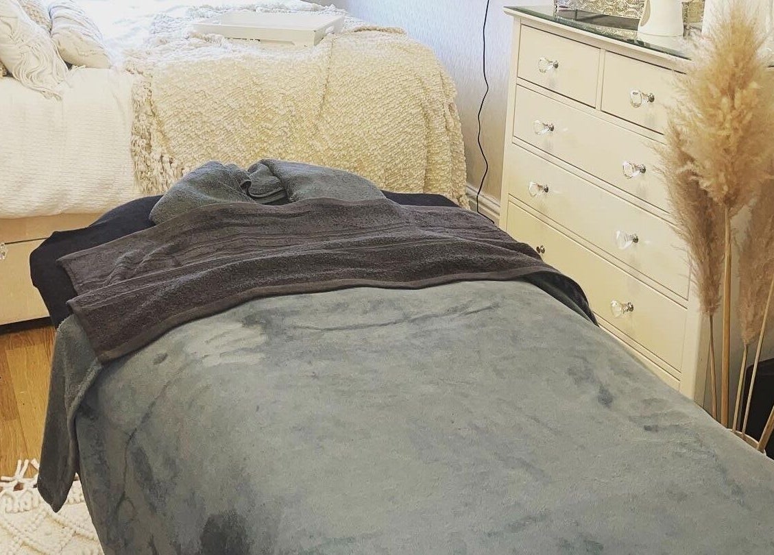 Massage bed at Graceful Aura - Mobile Services Liverpool, England, GB offers serene relaxation.