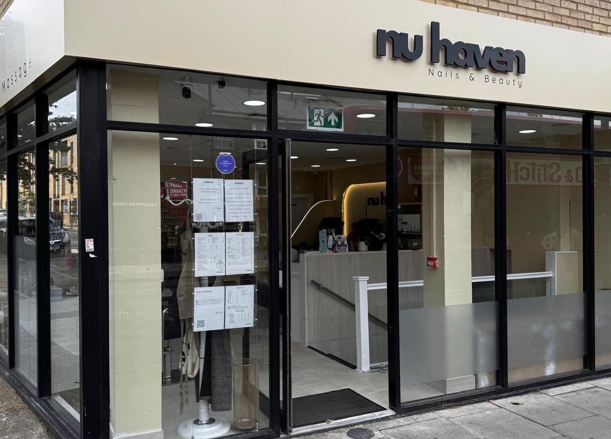 Nu Haven storefront in London, England, GB, showcasing elegant beauty services.