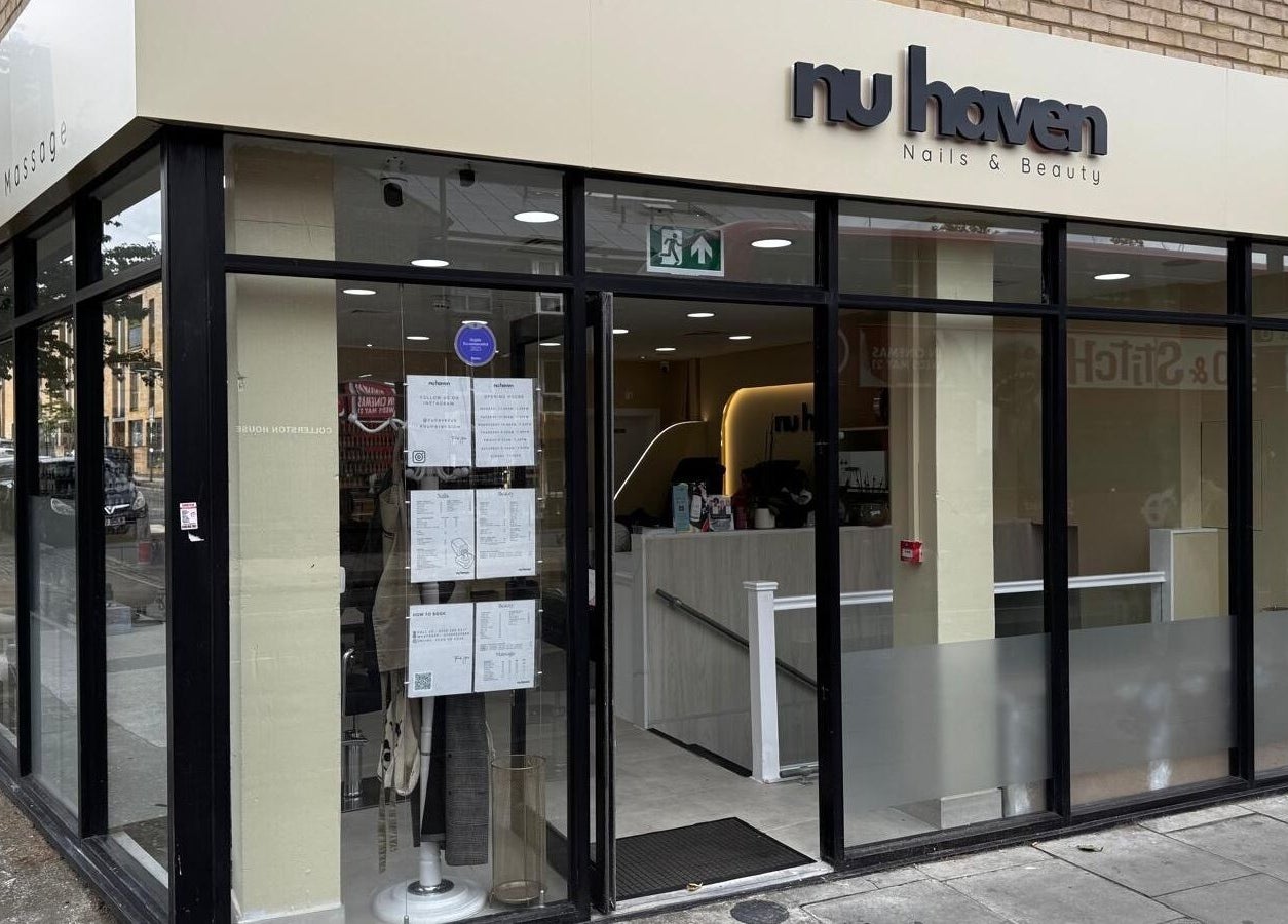 Nu Haven storefront in London, England, GB, showcasing elegant beauty services.