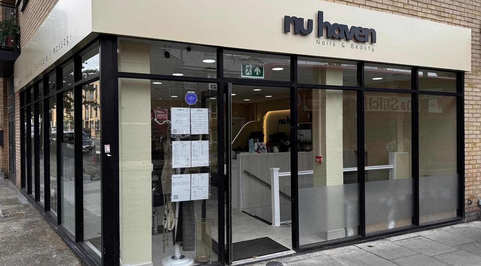 Nu Haven storefront in London, England, GB, showcasing elegant beauty services.