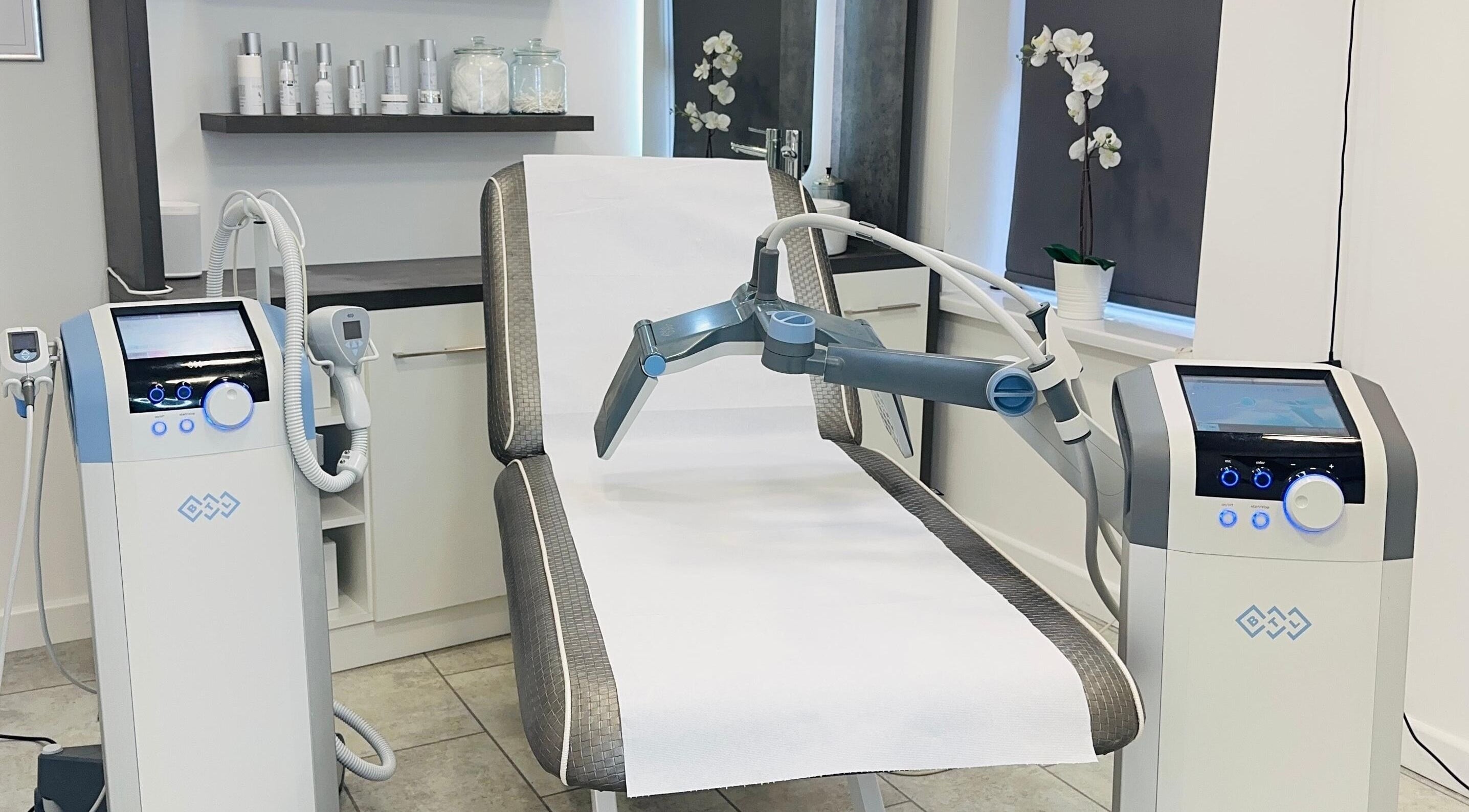 Modern treatment suite at Harley Skin and Laser in Stoke-on-Trent, England, GB featuring high-tech laser equipment.