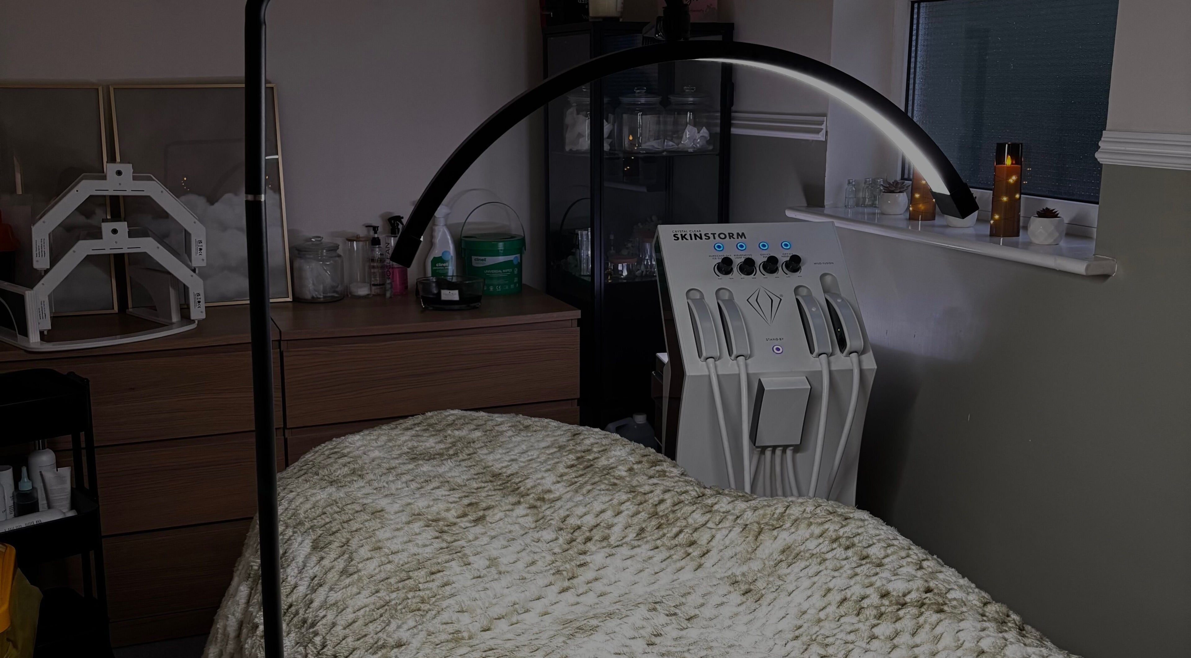 Gina Rose Beauty's modern treatment room in Sutton Coldfield, England, GB featuring advanced skincare equipment.