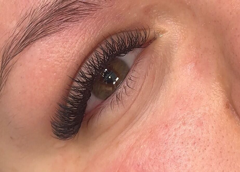 Close-up of expertly styled lashes by Taylor Smith- Lash and Brow Artist in Worksop, England, GB.