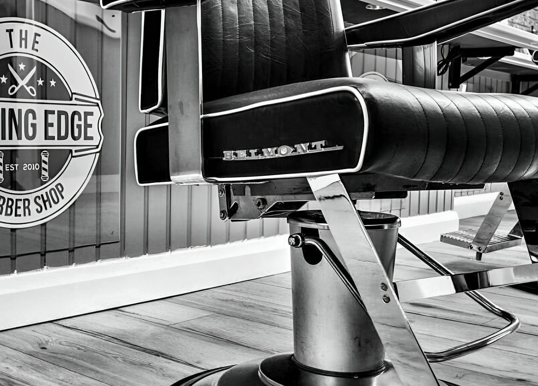 Elegant barber chair at The Cutting Edge Barber Shop, Belfast, Northern Ireland, GB.