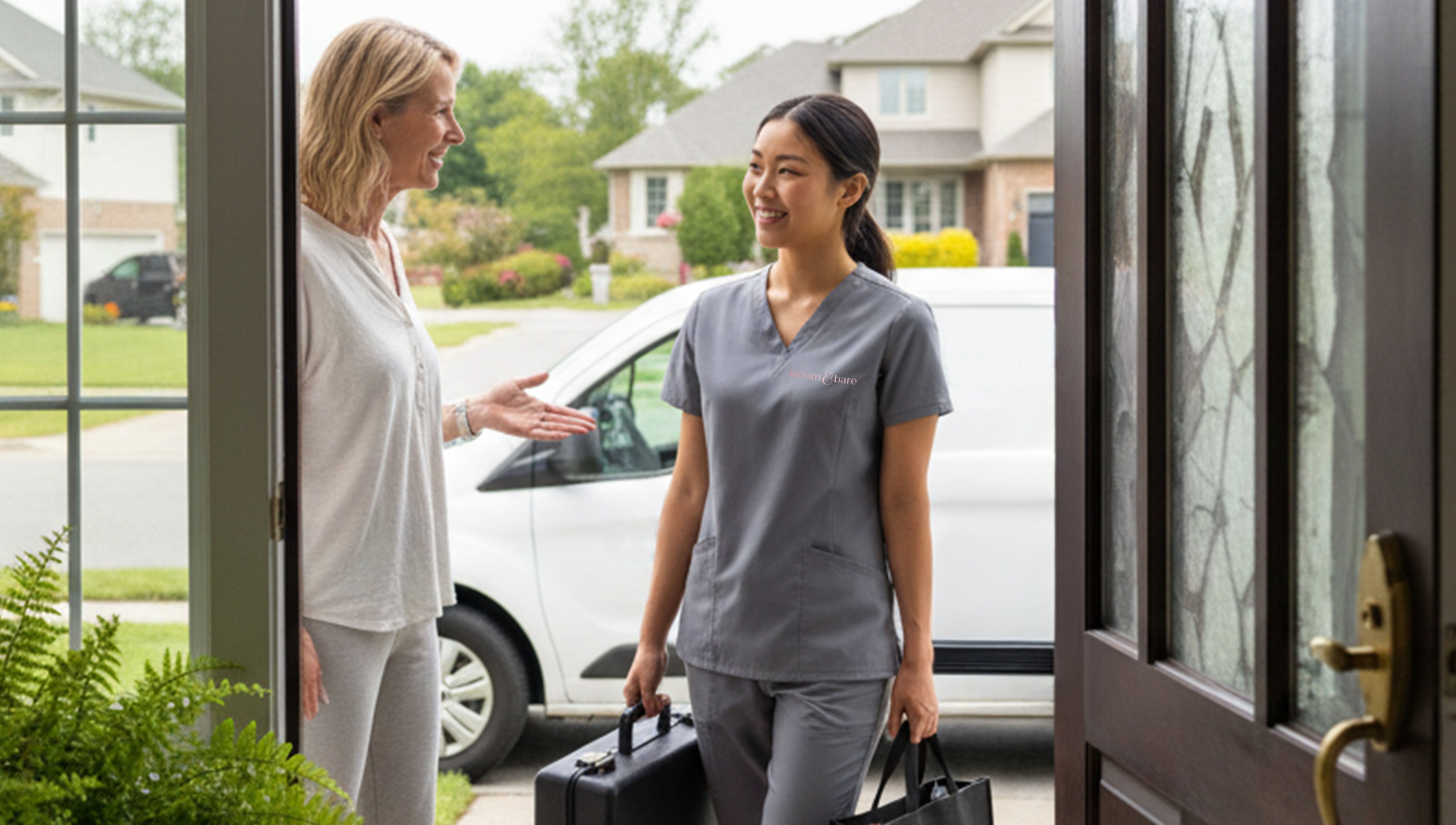 Technician from Bloom & Bare Roodepoort arriving at a Roodepoort home for laser hair removal service.