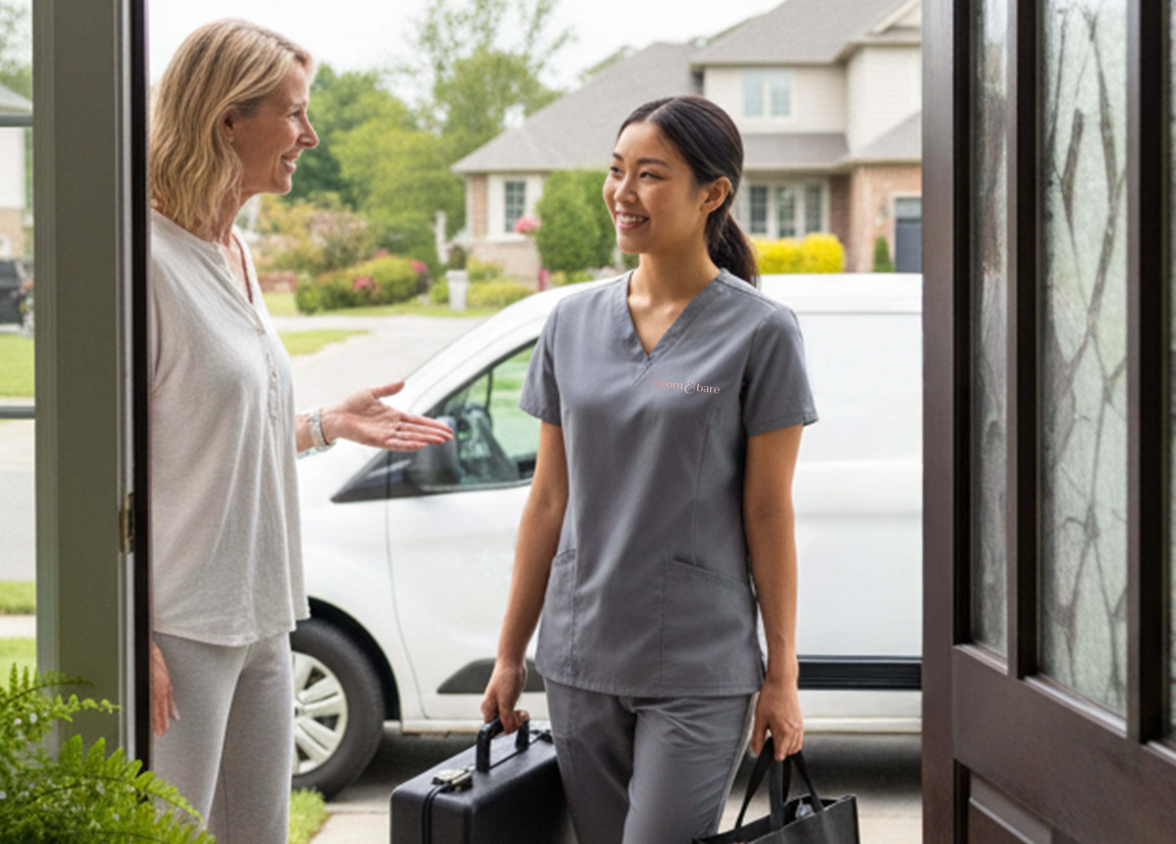 Technician from Bloom & Bare Roodepoort arriving at a Roodepoort home for laser hair removal service.