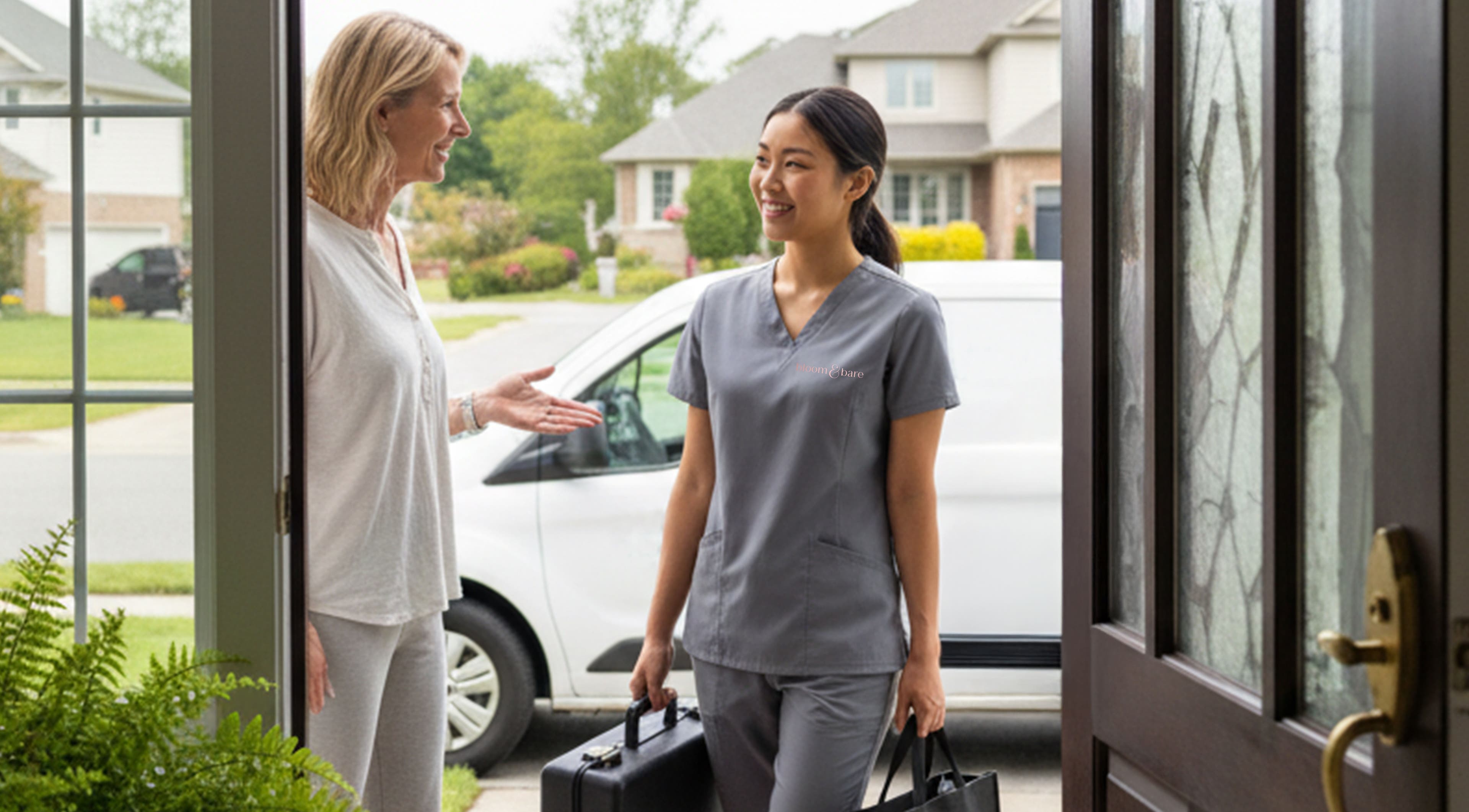 Technician from Bloom & Bare Roodepoort arriving at a Roodepoort home for laser hair removal service.