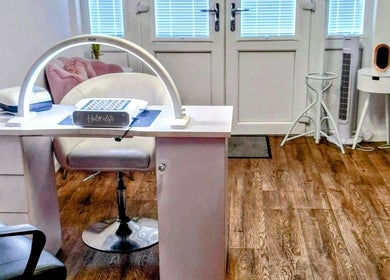 Modern nail station at Just Beauty by Zoe, Houghton le Spring, England, GB, showcasing elegance and comfort.