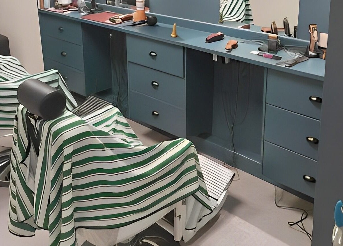 Elegant barber chairs at The Yorkshire Barbers in Birstall, England, GB, showcasing a stylish, modern decor.
