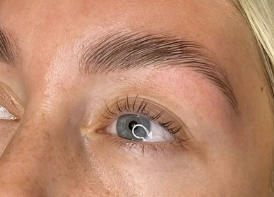Close-up of expertly styled eyebrows at Sarah Phillips Beauty in Kildare, County Dublin, IE.