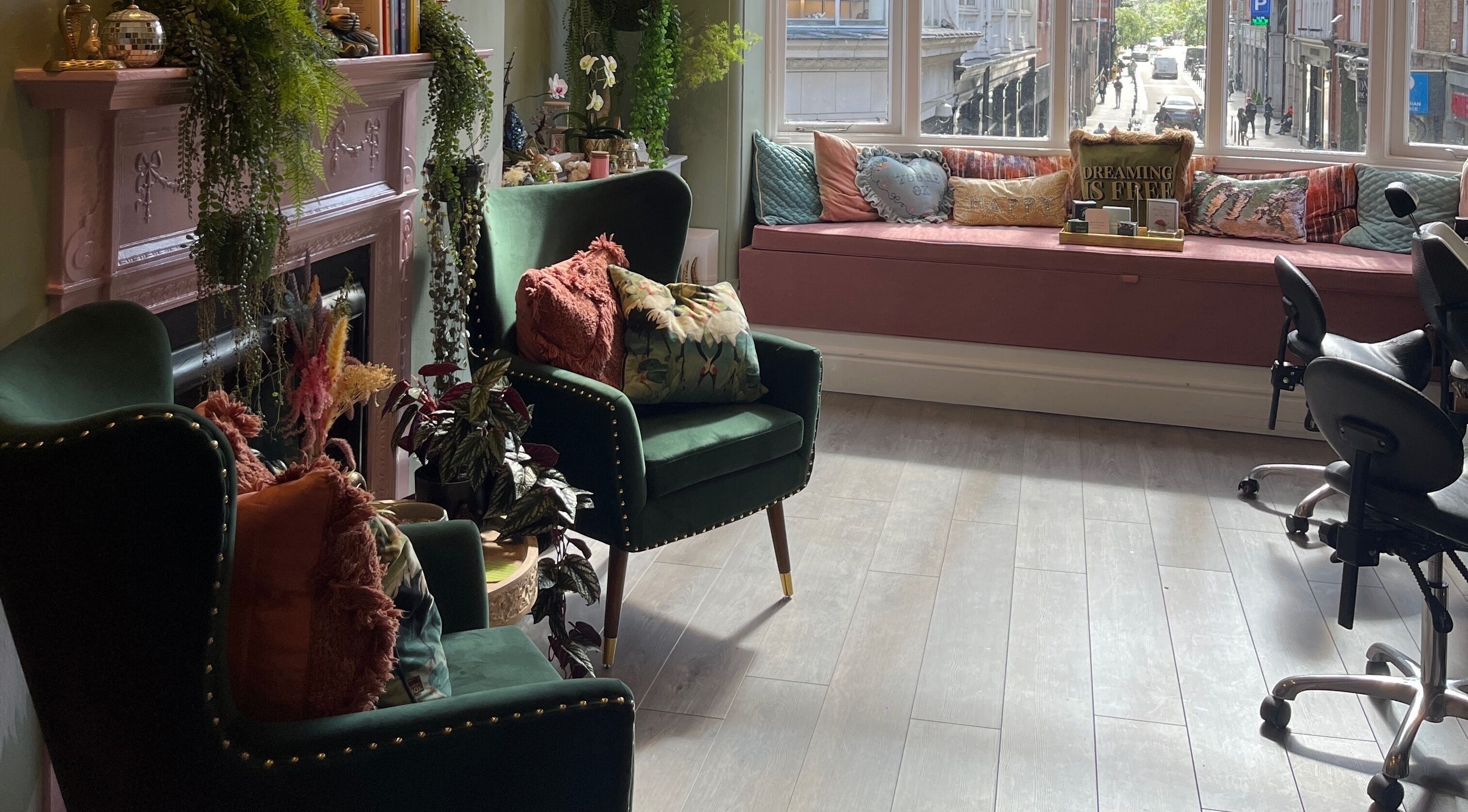 Inviting seating with lush decor at Alchemy Lab, Dublin, Dublin, IE, showcasing a tranquil ambiance.