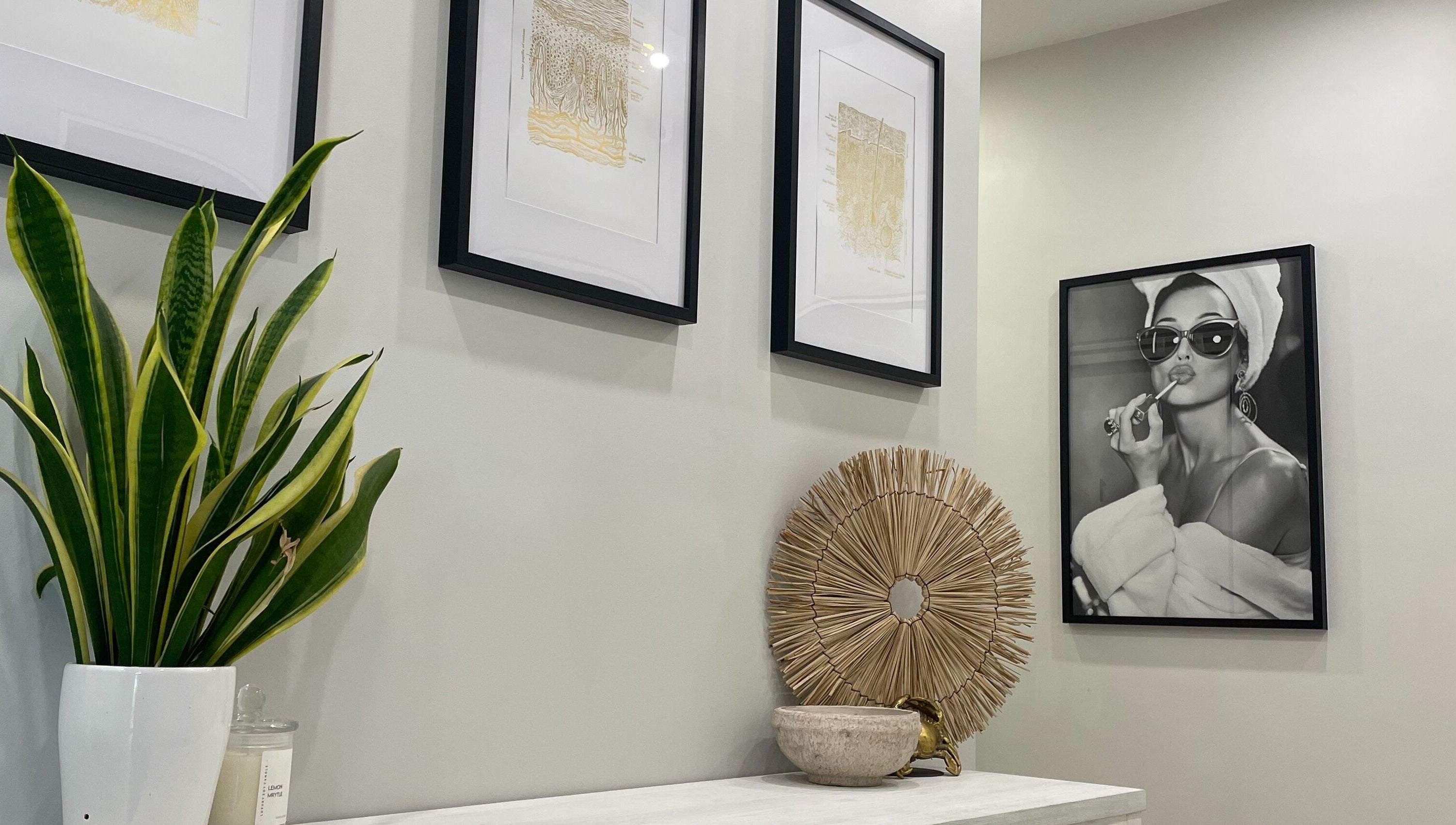 Chic wall art and decor at The Skin Edit - Quinns Rocks, offering a relaxing atmosphere in Quinns Rocks, Western Australia, AU.