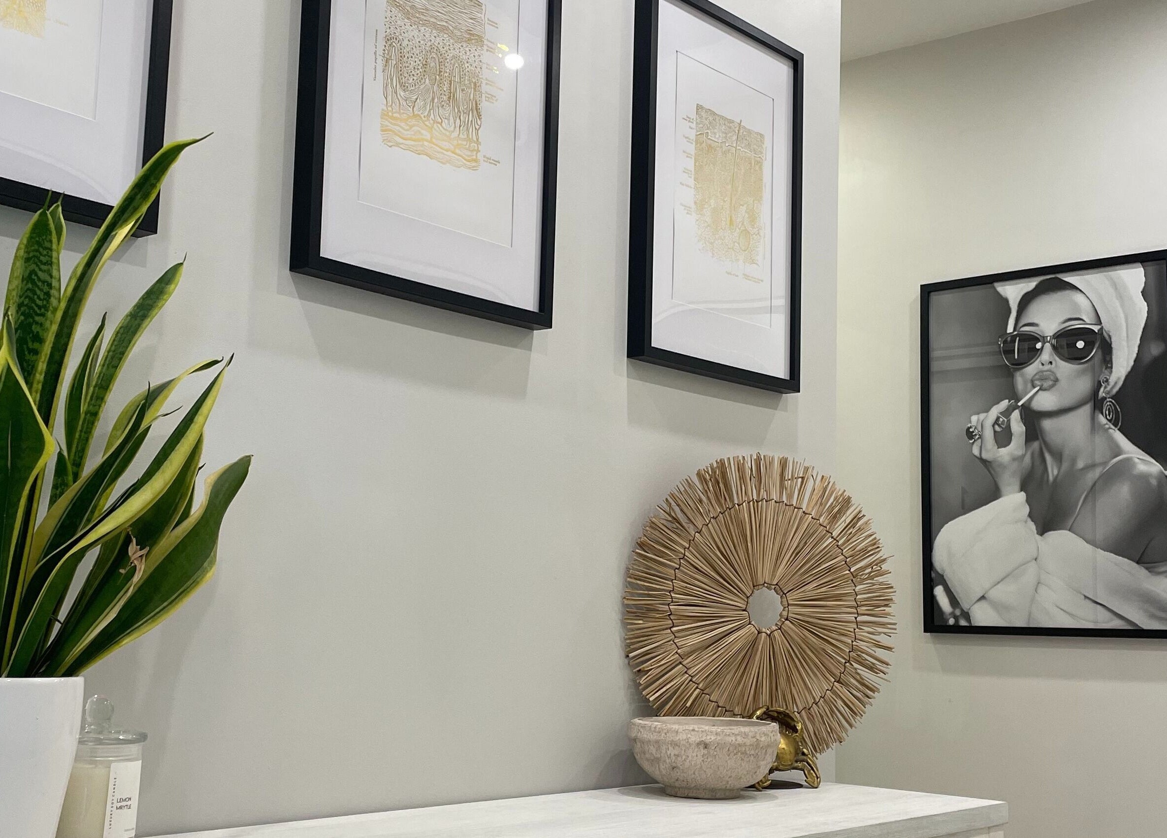 Chic wall art and decor at The Skin Edit - Quinns Rocks, offering a relaxing atmosphere in Quinns Rocks, Western Australia, AU.