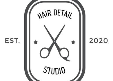 Logo of Hair Detail Studio in Balakong, Selangor, MY with scissors and stars, established 2020.