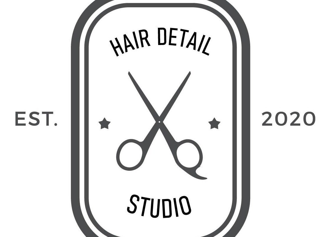 Logo of Hair Detail Studio in Balakong, Selangor, MY with scissors and stars, established 2020.