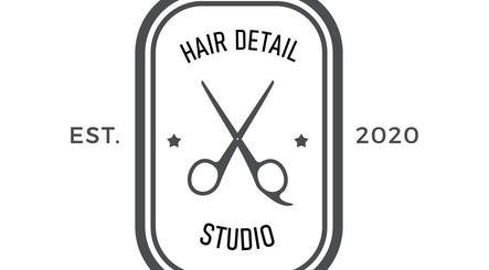 Logo of Hair Detail Studio in Balakong, Selangor, MY with scissors and stars, established 2020.