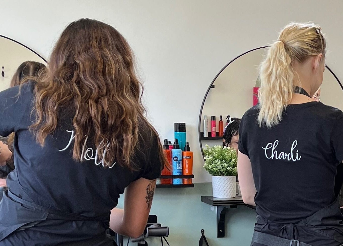 Stylists at Charli's Hair Studio in Beccles, England, GB, providing hair services with products on display.