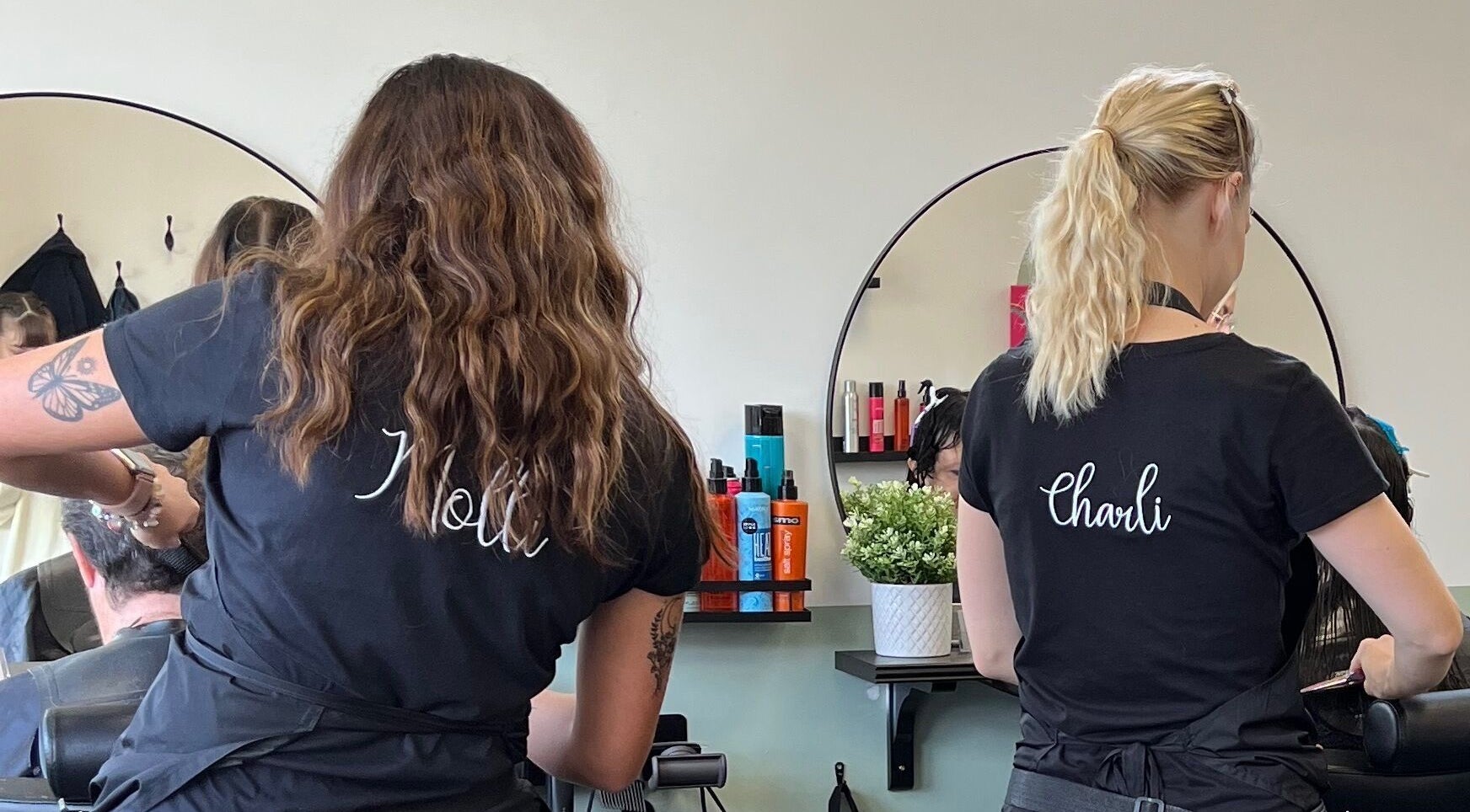 Stylists at Charli's Hair Studio in Beccles, England, GB, providing hair services with products on display.