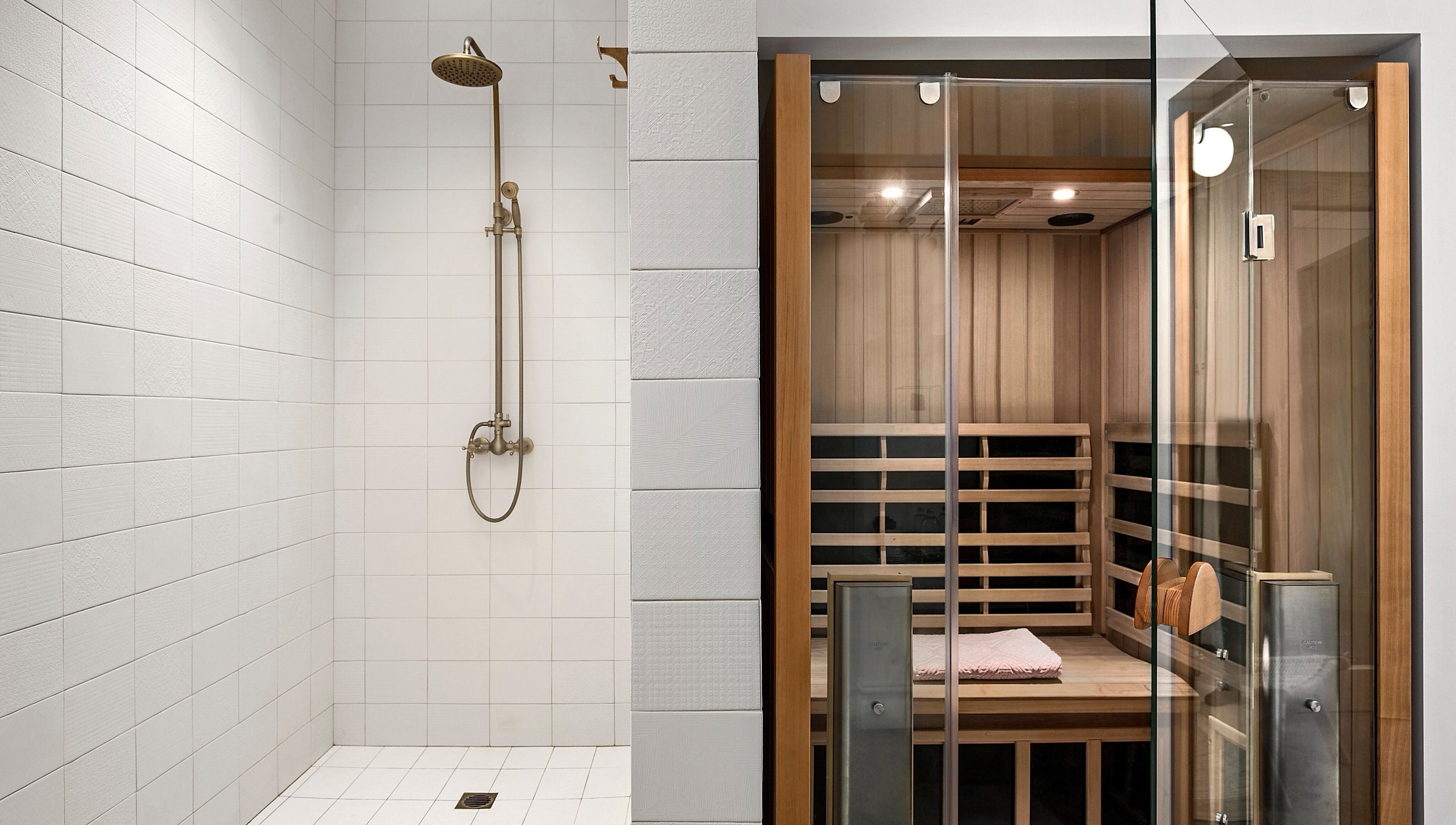 Modern steam shower and sauna at La Porte Wellness in Rosebery, New South Wales, AU.
