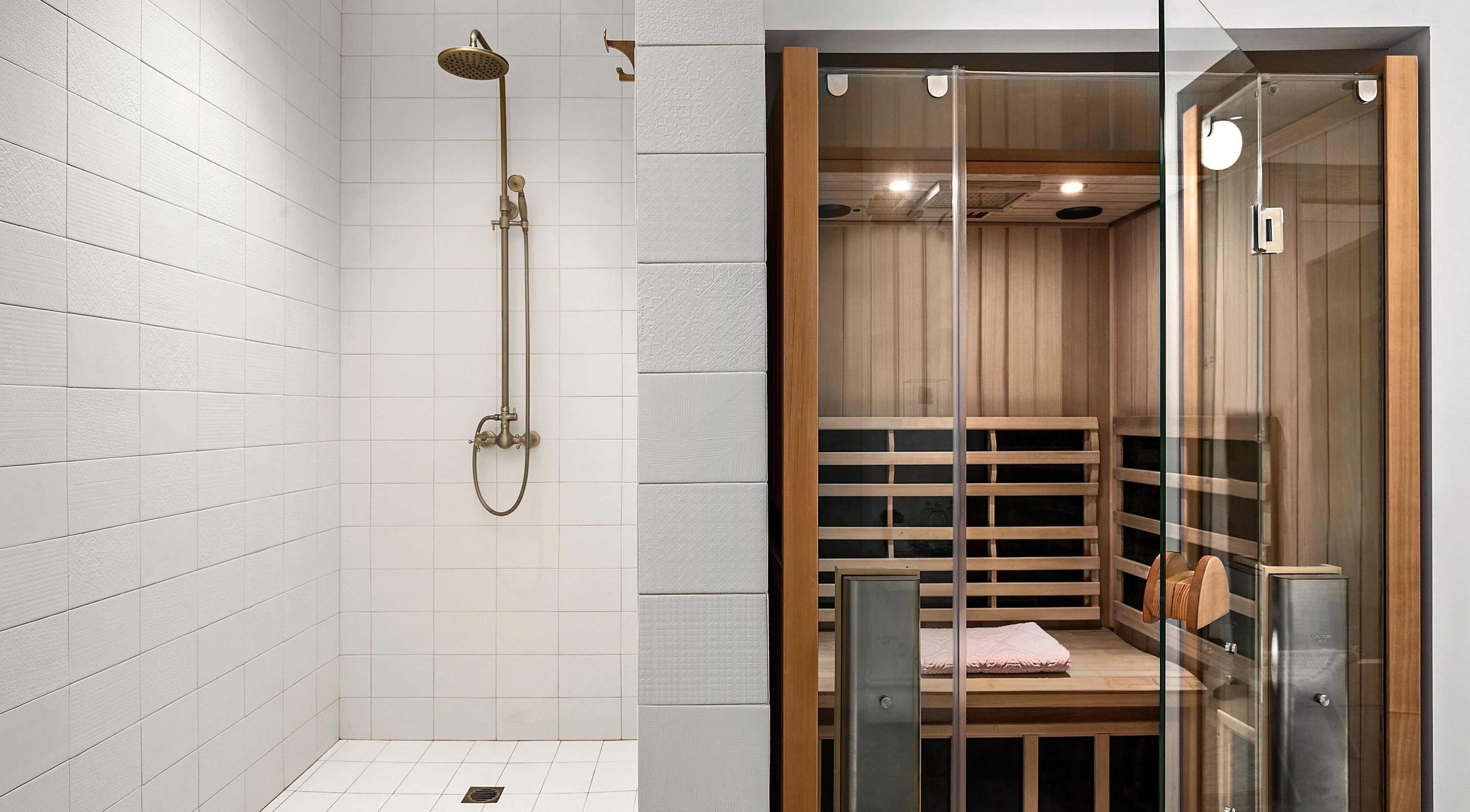 Modern steam shower and sauna at La Porte Wellness in Rosebery, New South Wales, AU.