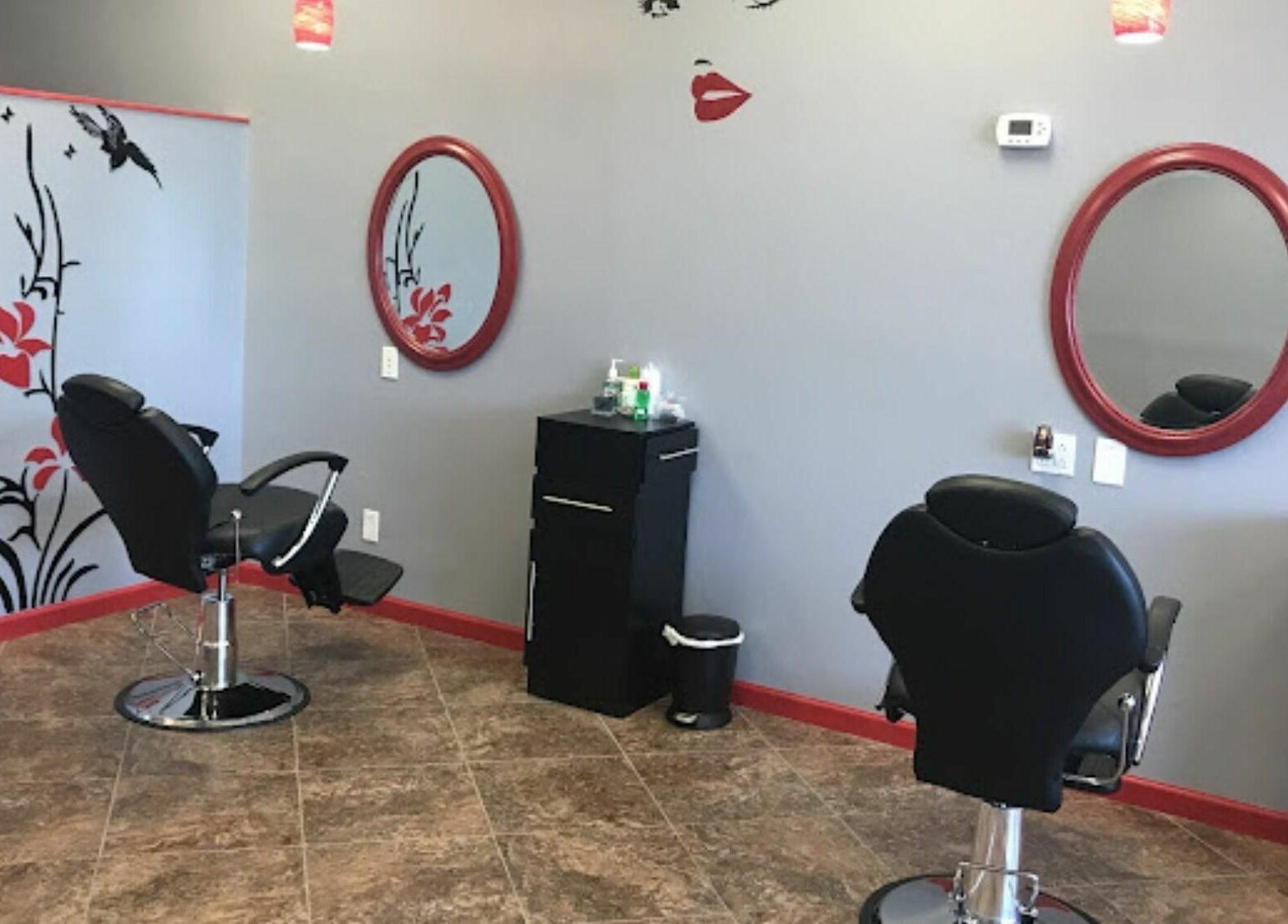Modern salon chairs and decor at Makeover Planet in Poughkeepsie, New York, US.