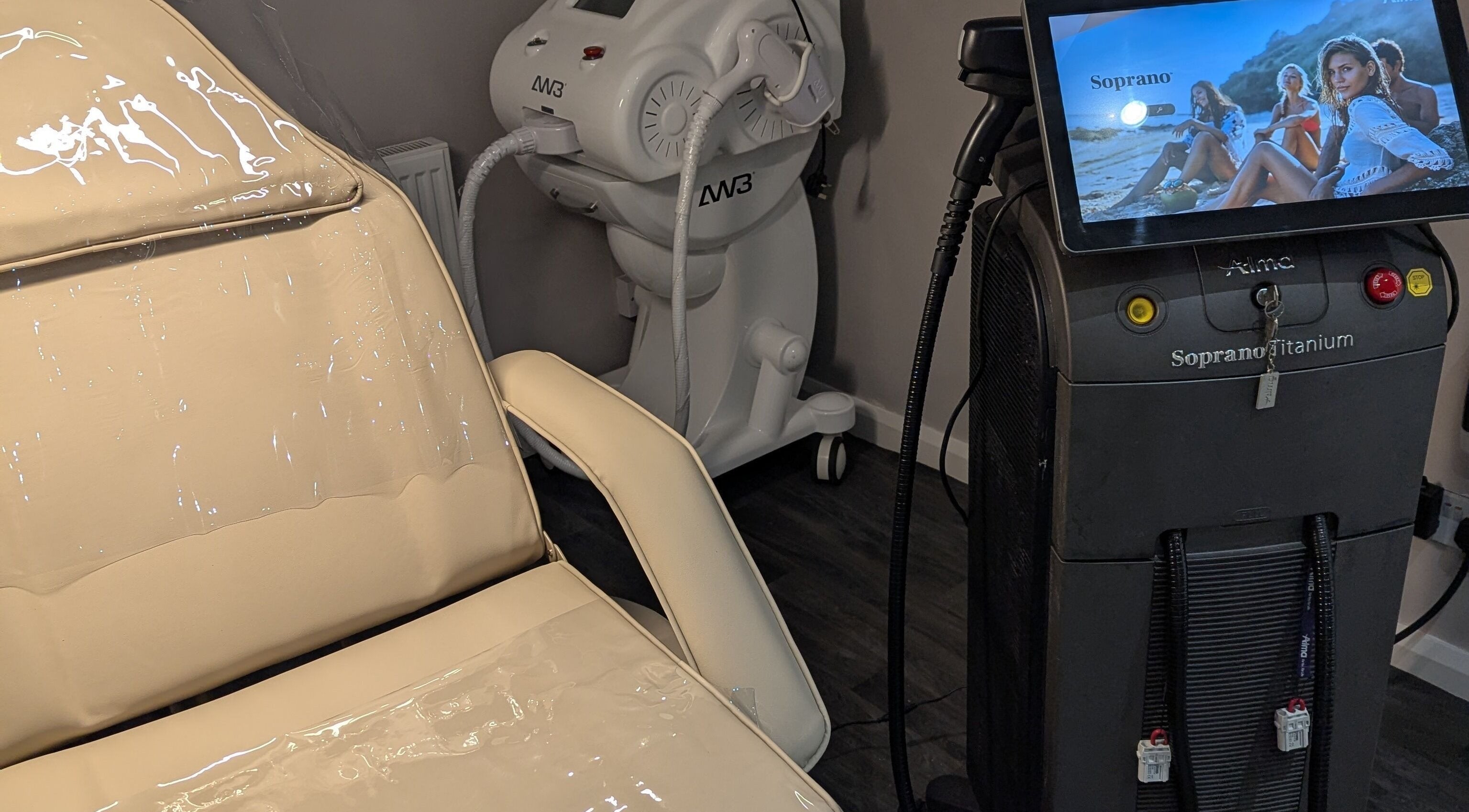 Advanced beauty equipment setup at The Laser Clinic, Halifax, England, GB for premium skincare treatments.