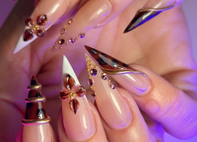 Exquisite nail art with gems at Get The Gloss, Hamilton, Scotland, GB.